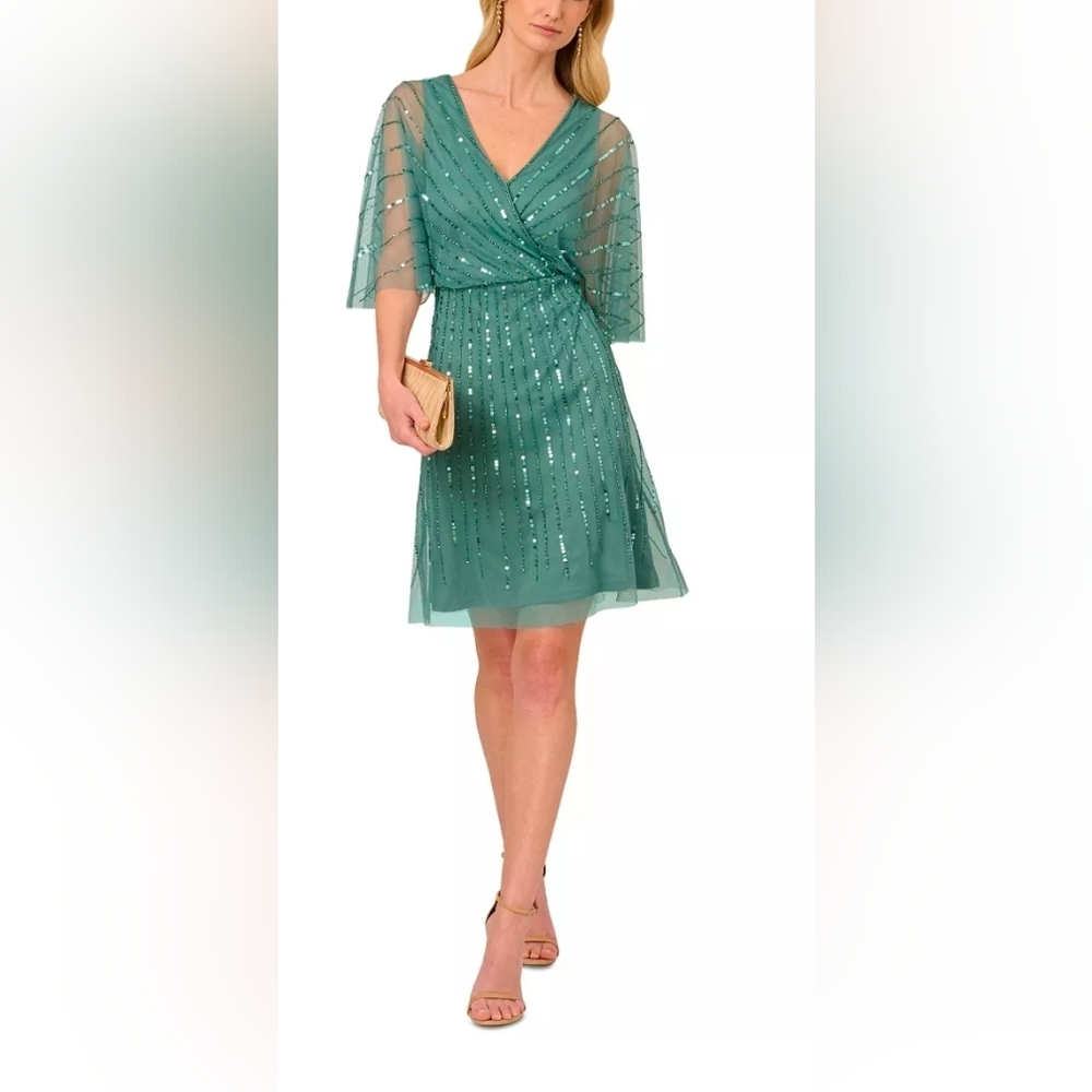 Adrianna PapellWomen's Beaded Flutter-Sleeve A-Line Dress
